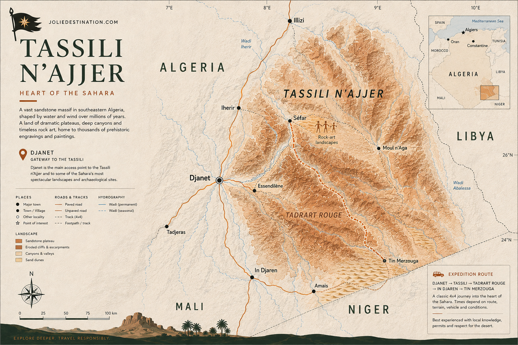 Map of Tassili n’Ajjer and the Djanet region in southeastern Algeria.