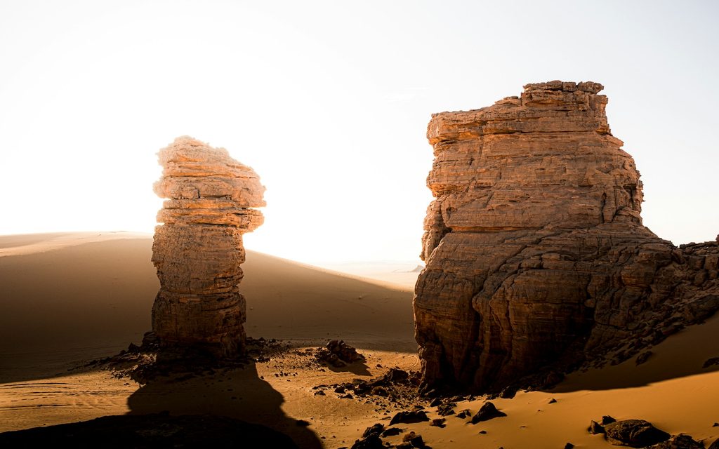 Large sandstone boulders in the desert near Djanet, Algeria