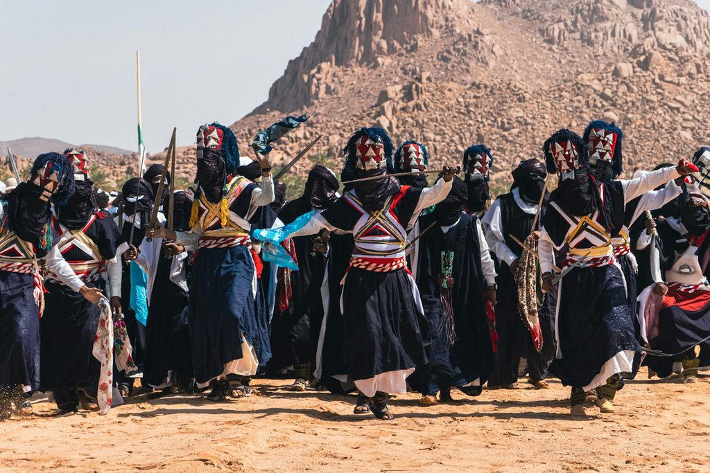 Tuareg cultural dance performed outdoors in Djanet, Algeria